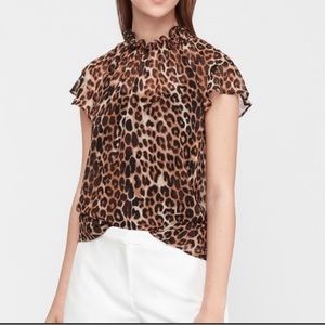 Express Mock Neck Sheer leopard print Top